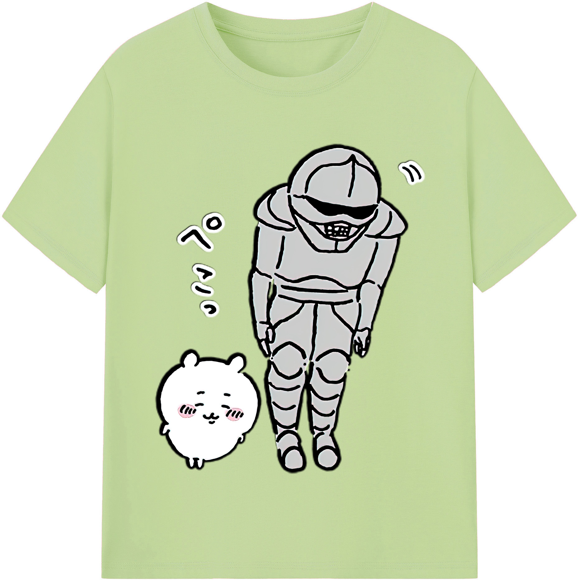 （画像用） ちいかわ 労働の鎧さん Chii-kawa Mr. Armor of Labor 綿100％半袖Tシャツ（フロントプリント）